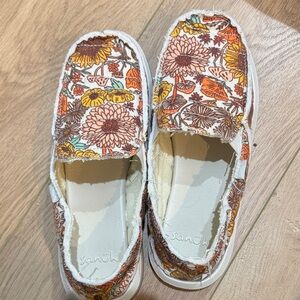 Sanuk Kids Moccasins - Floral Orange and Brown